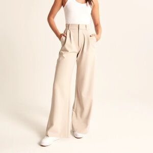 Daisy Grace Beige High-Waisted Wide Leg Pleated Pants